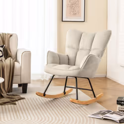 Modern Linen Rocking Accent Chair Upholstered Glider Rocker Armchair