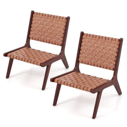 Set of 2 Modern Woven Leather Accent Chair Living Room Lounge Chair W/Wood Frame