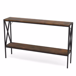 Industrial Console Table 2-Tier Narrow Sofa Table Behind Couch-Coffee