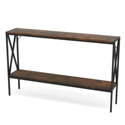Industrial Console Table 2-Tier Narrow Sofa Table Behind Couch-Coffee