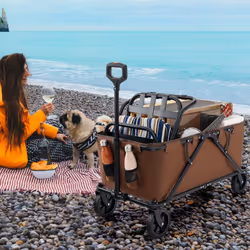 Collapsible Foldable Wagon Heavy-Duty Wagon Cart w/ Adjustable Handlebar