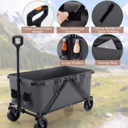 Collapsible Foldable Wagon Heavy-Duty Wagon Cart w/ Adjustable Handlebar