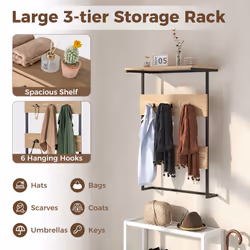 Entryway Wall Coat Rack Wall Mounted Coat Rack w/6 Hooks