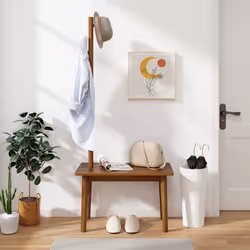 Solid Wood Coat Tree 2-in-1 Freestanding Hanger Stand End Table with Coat Rack