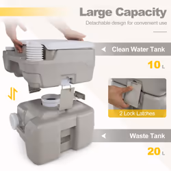 Portable Toilet 20 L Waste Tank Compact Travel RV Toilet w/ Flush Pump