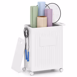 Rolling Yoga Mat Storage Basket Collapsible Laundry Hamper-White