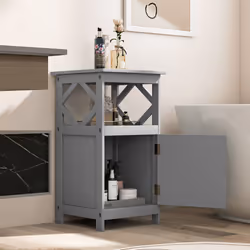 Bathroom Floor Cabinet Single Door Storage Organizer Cabinet-Grey