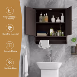 Wall Mounted Bathroom Cabinet Hanging Medicine Cabinet-Brown