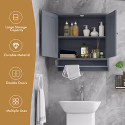 Wall Mounted Bathroom Cabinet Hanging Medicine Cabinet-Grey