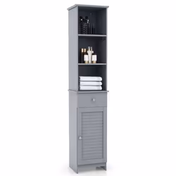Freestanding Bathroom Storage Cabinet with 3 Open Shelves-Grey