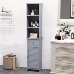 Freestanding Bathroom Storage Cabinet with 3 Open Shelves-Grey