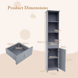 Freestanding Bathroom Storage Cabinet with 3 Open Shelves-Grey
