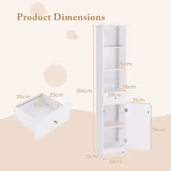 Freestanding Bathroom Storage Cabinet with 3 Open Shelves-White