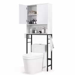 Over The Toilet Storage Cabinet Free Standing Toilet Rack w/Doors-White