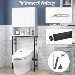 Over The Toilet Storage Cabinet Free Standing Toilet Rack w/Doors-White