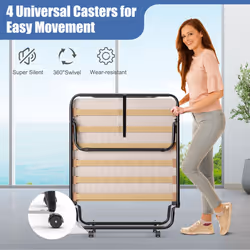 Rollaway Folding Bed Portable Bed Cot with Memory Foam Mattress