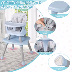 6-in-1 Baby High Chair Convertible Infant Feeding Chair-Gray