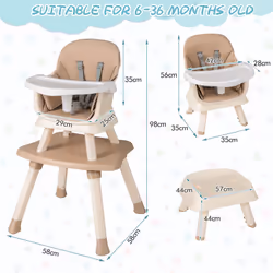 6-in-1 Baby High Chair Convertible Infant Feeding Chair-khaki