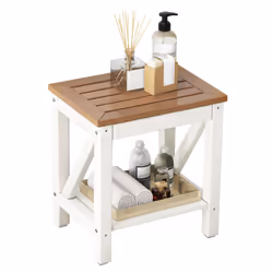 HDPE Shower Bench Waterproof Bathroom Shower Stool w/Shelf-Brown