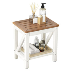 HDPE Shower Bench Waterproof Bathroom Shower Stool w/Shelf-Brown