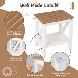 HDPE Shower Bench Waterproof Bathroom Shower Stool w/Shelf-Brown