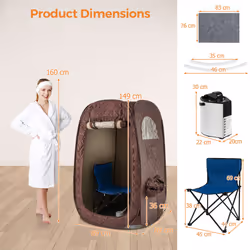 Portable Steam Sauna Tent 1 or 2 People Sauna Tent Foldable Chair-Coffee