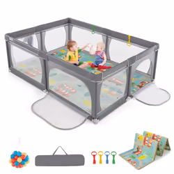Baby Playpen 205 cm x 146 cm Baby Activity Center w/Mat-Dark Grey