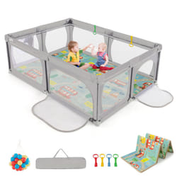 Baby Playpen 205 cm x 146 cm Baby Activity Center w/Mat-Light Gray