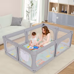 Baby Playpen 205 cm x 146 cm Baby Activity Center w/Mat-Light Gray