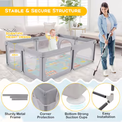 Baby Playpen 205 cm x 146 cm Baby Activity Center w/Mat-Light Gray