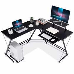 L-Shaped Computer Desk Home Office Corner Workstation w/ Movable Host Stand