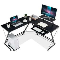 L-Shaped Computer Desk Home Office Corner Workstation w/ Movable Host Stand