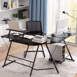 L-Shaped Computer Desk Home Office Corner Workstation w/ Movable Host Stand