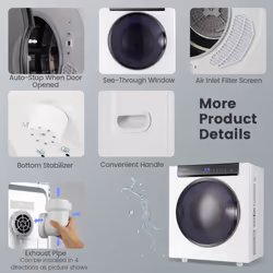 4KG Compact Dryer 1400W Electric Clothes Dryer w/3 Heating Options-White