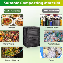 Large Outdoor Compost Bin 300L for Kitchen Waste & Garden Scraps-Black