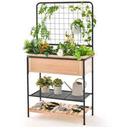 Raised Garden Bed Elevated Wood Planter Box with 2-tier Storage Shelves