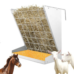 Sheep Wall-Mounted Hay Rack 2-in-1 Hay&Grain Feeder Handing Livestock Feeder