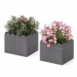 2 Pack Square Planter Box HDPE Flower Pot Raised Garden Bed w/Drainage