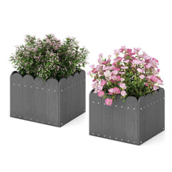 2 Pack Square Planter Box HDPE Flower Pot Raised Garden Bed w/Drainage