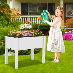 Raised Bed Grow Box 53L Self-Watering Planter Box Stand-White