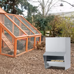 22 kg Capacity Galvanized Wall Mount Chicken Feeder with Lid-Silver