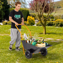 Dual-Wheel Wheelbarrow Heavy-Duty Garden Utility Cart-Black