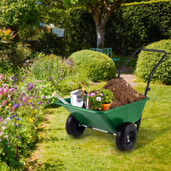 Dual-Wheel Wheelbarrow Heavy-Duty Garden Utility Cart-Green