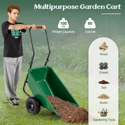 Dual-Wheel Wheelbarrow Heavy-Duty Garden Utility Cart-Green