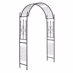 Garden Trellis Pergola Outdoor Metal Arbor w/Classical Style Decorations
