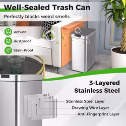 Slim Kitchen Trash Can 50L Automatic Sensor Garbage Can with Wing Lids