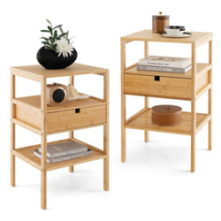 2Pcs Bamboo Nightstand Bedside Table Modern Side Table Storage Cabinet w/Drawer