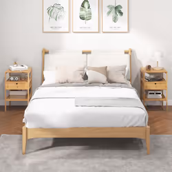 2Pcs Bamboo Nightstand Bedside Table Modern Side Table Storage Cabinet w/Drawer