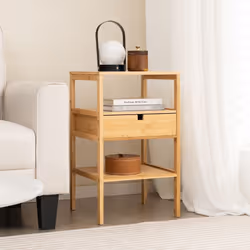 2Pcs Bamboo Nightstand Bedside Table Modern Side Table Storage Cabinet w/Drawer