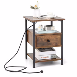 3-Tier Nightstand Bedside Sofa Side Tables w/ Charging Station